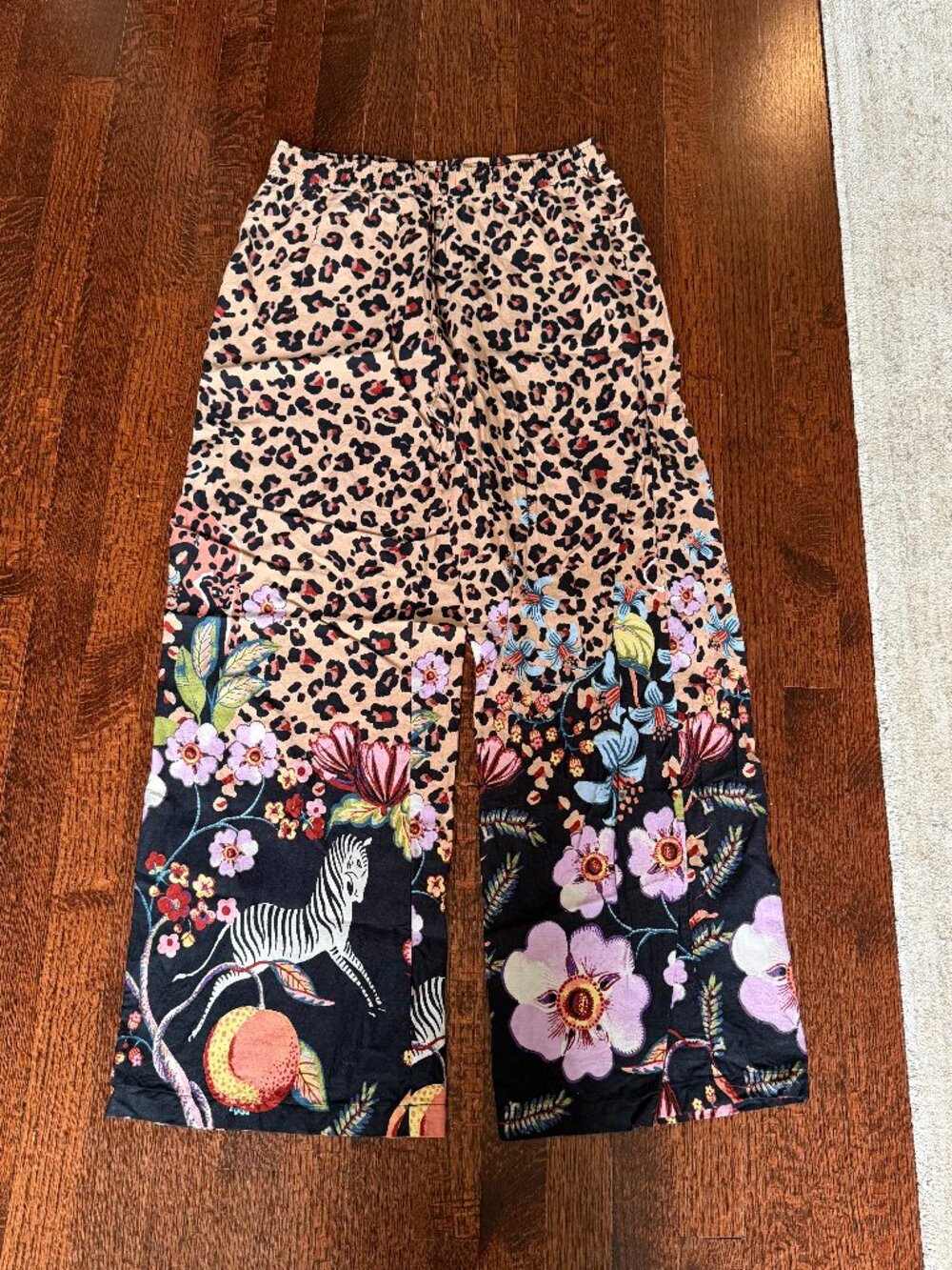 Anthropologie LyreBird Leopard Floral Wide Leg Pajama Pants Size S